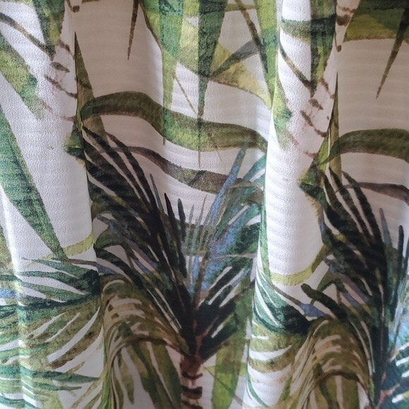 JUST TAYLOR PALM BAMBOO MAXIDRESS GREEN CREAM SIZE 8 EMPIRE WAIST FLUTTER SLEEVE - Picture 12 of 15